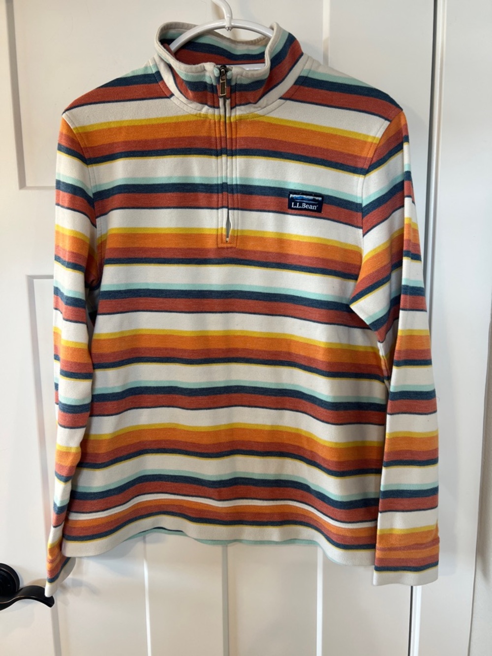 L.L.Bean Striped Quarter Zip Pullover Medium Retro Coastal Southwest